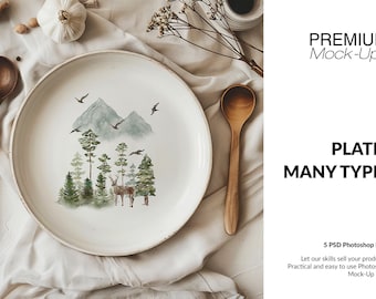 Plate Mockups | Ceramic Dish Mockup | Photoshop Porcelain Plate | Digital White Porcelain Plate | Digital Ceramic Plate Template