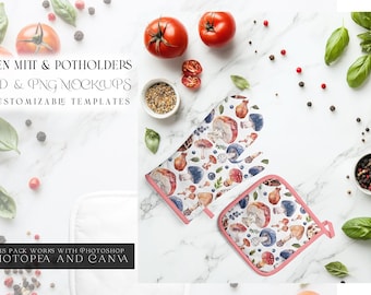 Oven Mitt and Potholder Mockups | Digital Oven Mitt & Potholder Templates | Photoshop Oven Mitt and Potholder Mockups |