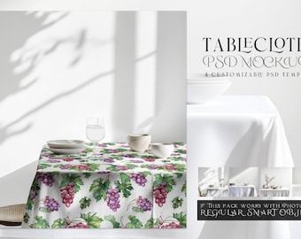 Makieta obrusu | Pokrycie stołu | Cyfrowy szablon obrusu | Makieta tekstyliów do jadalni | Makieta obrusu kuchennego w programie Photoshop