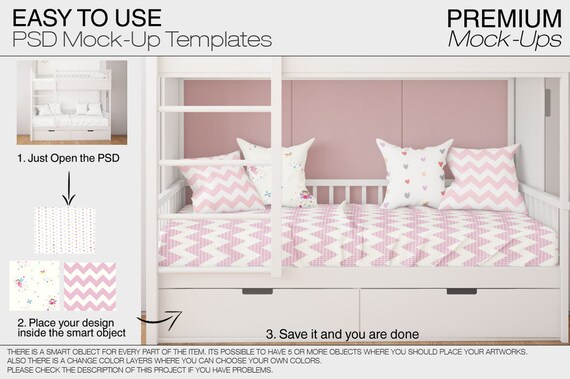 Kids Bed Bedding Mockup Set Photoshop Kids Bedding Mockups Etsy