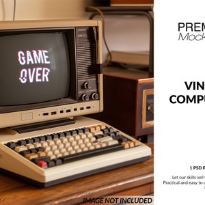 Vintage Computer Mockup | Photoshop Vintage Computer | Digital Vintage Computer | Vintage Computer Template| Digital Retro Computer Template