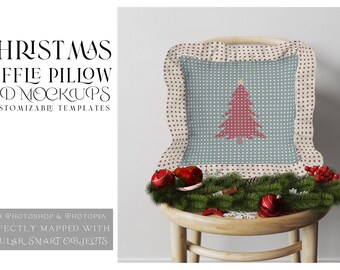 Christmas Ruffle Pillow Mockup | Photoshop Christmas  Ruffle Pillow Mockup | Digital Ruffle Pillow | Christmas Pillow Template