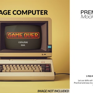 Vintage Computer Mockup | Photoshop Vintage Computer | Digital Vintage Computer | Vintage Computer Template| Digital Retro Computer Template