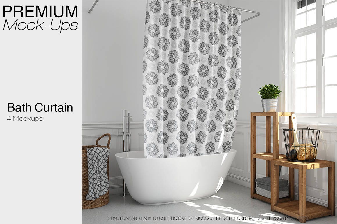 Plantilla de cortinas de ducha realista para baño interior