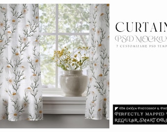Digital Curtain Mockups | Curtains Mockup | Photoshop Curtains Mockup | Linen Drapes | Curtains Mockup | Custom Curtains | Curtains Template