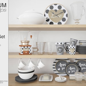 Kitchen Accessories Mockup | Kitchen Accessories | Kitchen Plates | Kitchen Clock | Mugs | Mug Mockup | Kitchen Mockup