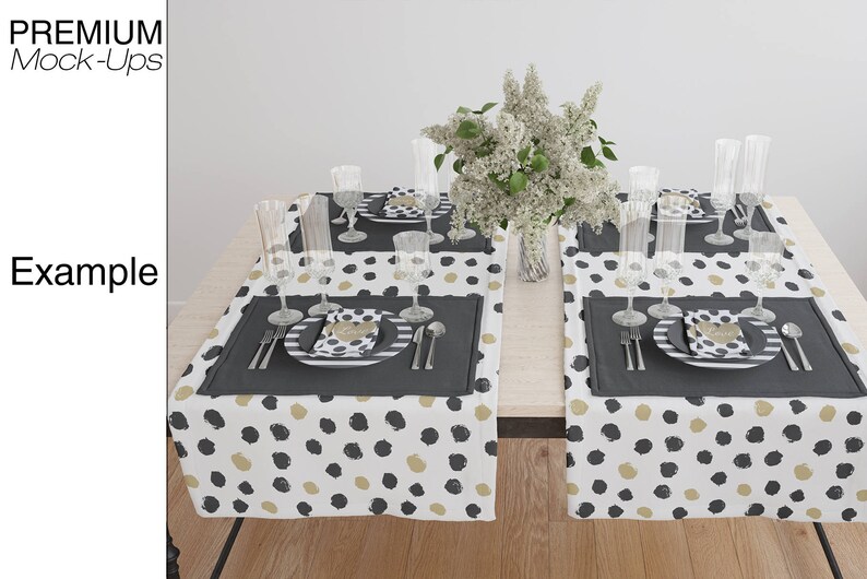 Table linens Mockup Tablecloth Mockup Table Runner Table Napkins Dining room Textile Mockup Plate Mockup image 8