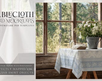 Tablecloth Mockup | Table Cover | Digital Tablecloth Template | Dining Room Textile Mockup | Photoshop Kitchen Tablecloth Mockup