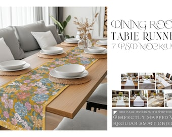 Table Runner Mockup | Table Runner Template | Digital Table Textile | Photoshop Table Runner |  Dining Room Table Runner Mockup