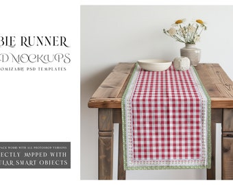 Table Runner Mockup | Table Runner Template | Digital Table Textile | Photoshop Table Runner |  Kitchen Table Runner Mockup