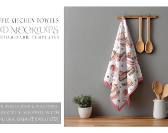 Maqueta de paños de cocina con diseño de gofre / Plantilla de Photoshop para paños de cocina / Paños de cocina digitales con diseño de gofre / Maquetas de paños textiles de cocina