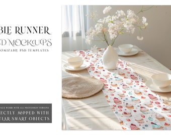 Table Runner Mockup | Table Runner Template | Digital Table Textile | Photoshop Table Runner |  Kitchen Table Runner Mockup