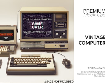 Vintage Computer Mockup | Photoshop Vintage Computer | Digital Vintage Computer | Vintage Computer Template| Digital Retro Computer Template