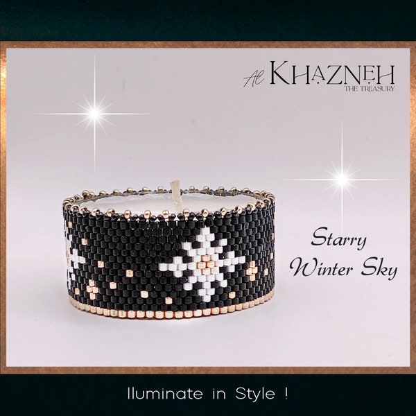 TEA LIGHT COVER - Even Peyote Stitch - "Starry Winter Sky"