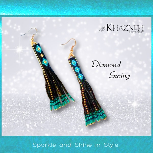 Brick Stitch & Fringe Earring Pattern "DIAMOND SWING"