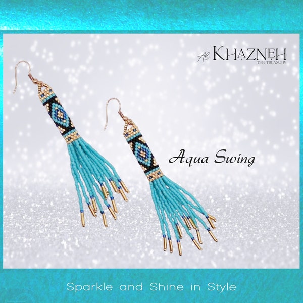 Brick Stitch & Fringe Earring Pattern "AQUA SWING"