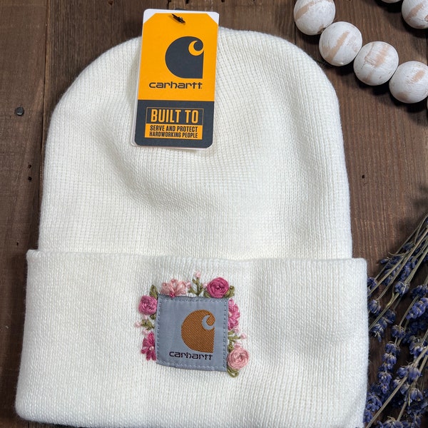 Carhartt hand embroidered winter white with pink flowers