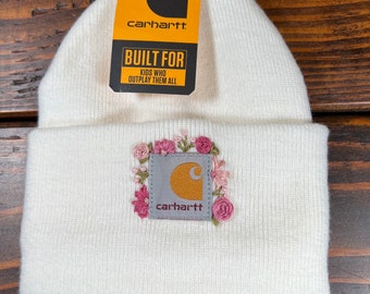 Carhartt TODDLER size hand embroidered beanie marshmallow