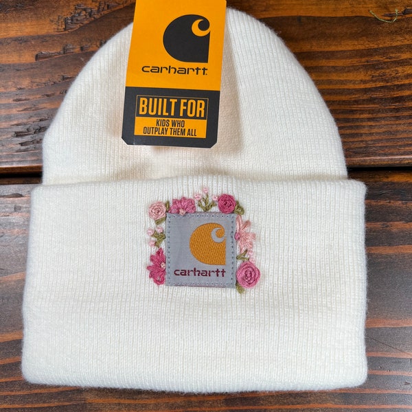 Carhartt TODDLER size hand embroidered beanie marshmallow