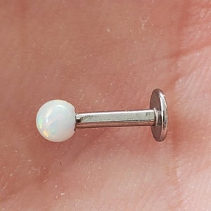 18g 16g White Fire Opal, Forward Helix, Tragus, Labret, Cartilage, Ear,  1/4 = 6mm, 5/16 = 8mm, 3/8 = 10mm