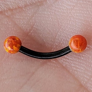 Orange Opal Eyebrow Ring, Black Bar, Eyebrow Jewelry, Eyebrow Piercing, Eyebrow Barbell, 18g 16g, 6mm, 8mm, 10mm, 3mm Balls.