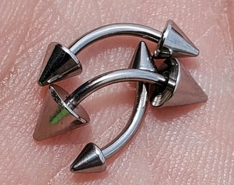 16g Steel Spike Cone Curved Barbell Eyebrow Ring, Eyebrow Jewelry, Eyebrow Piercing, Eyebrow Barbell, 6mm, 8mm, 10mm