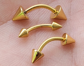 18g Gold Spike Cone Eyebrow Ring Curved Barbell, Eyebrow Jewelry, Eyebrow Piercing, Eyebrow Barbell, 6mm, 8mm, 10mm