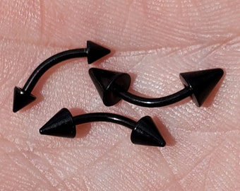 16g Black Spike Cone Eyebrow Curved Barbell Ring, Eyebrow Jewelry, Eyebrow Piercing, Eyebrow Barbell 6mm, 8mm, 10mm