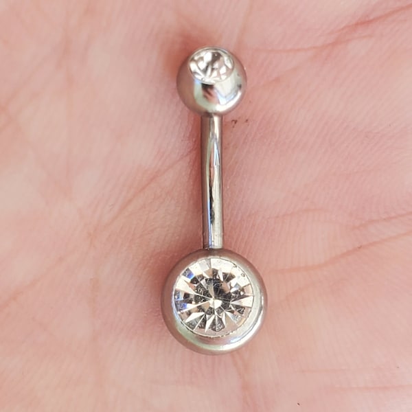 Belly Button Ring 14g 8mm or 10mm w/CZ Gems, 316L Stainless Steel, Belly Ring, Navel Ring, Body Jewelry, Piercing