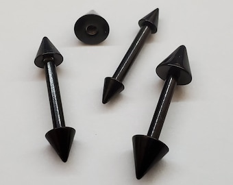 14g Black Septum Barbell - Cones, Spikes, 3mm 4mm 5mm - Length 6mm 8mm 10mm 12mm Long, Nipple, Septum, Ear