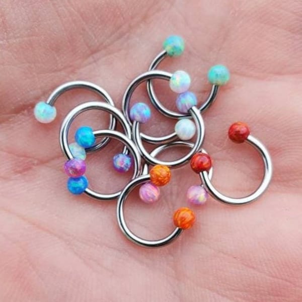 18g 8mm 5/16", Circular Barbell, Septum Ring, Surgical Steel, 18 Gauge Septum Ring, Blue, Purple, Green, Ice, White Fire Opal