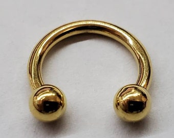 18g 16g 14g,  10mm 3/8", Circular Barbell, Yellow Gold ,Septum Ring, Body Jewelry, 16g Gauge Septum Ring