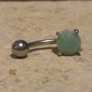 Navel Ring 14g 3/8&quot; 10mm w/ Jade Semi Precious Stone , 316L Stainless Steel, Belly Ring, Navel Ring, Body Jewelry, Piercing