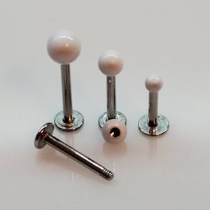 Pearl Look, Tragus, Helix, Cartilage, Labret, Earring, 18g, 6mm 8mm 10mm, Forward Helix Earring, 3mm White Ball
