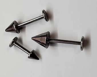 18g 16g 14g Surgical Stainless Steel Labret Spike, 3mm 4mm 5mm Cones, Labret, Lip, Cheek, 1/4 6mm, 5/16 8mm, 3/8 10mm