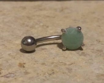 Navel Ring 14g 3/8" 10mm w/ Jade Semi Precious Stone , 316L Stainless Steel, Belly Ring, Navel Ring, Body Jewelry, Piercing