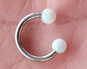 14g 8mm 10mm Opal Circular Barbells with 4mm White Fire Opal, Lots of Ring Colors Available,  Must be pierced, SOLD SINGLE