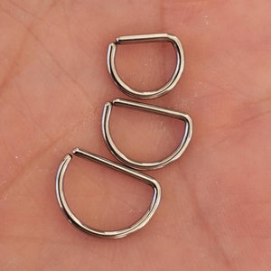 Septum Ring, 16g, 18g, 20g, "D" Shape, 316L Surgical Stainless Steel, 8mm, 10mm, 12mm, Septum Jewelry