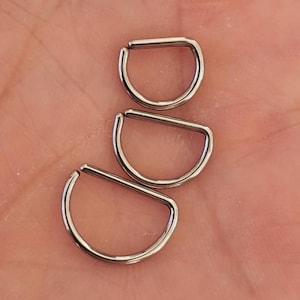 Septum Ring, 16g, 18g, 20g, "D" Shape, 316L Surgical Stainless Steel, 8mm, 10mm, 12mm, Septum Jewelry