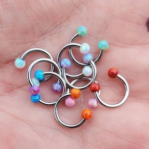 18g 8mm 5/16&quot;, Circular Barbell, Septum Ring, Surgical Steel, 18 Gauge Septum Ring, Blue, Purple, Green, Ice, White Fire Opal