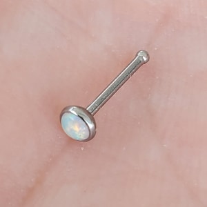 May include: A silver nose ring with a white opal gemstone.