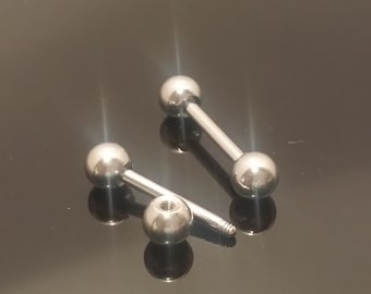 14g Tongue Ring 3/4" 19mm 5mm Balls, Piercing Length, Straight Barbells, Sold Single or Pair