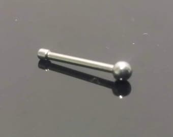 May include: A silver nose ring with a small ball at the end.