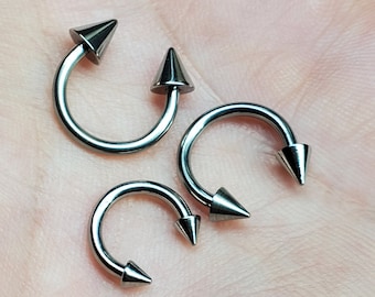 14g SEPTUM Ring, Septum Horseshoe, Septum Ring 14g, Circular Barbell, 8mm or 10mm 3/8" Diameter, 5mm Cones, Spikes, Hand Made, Made In USA