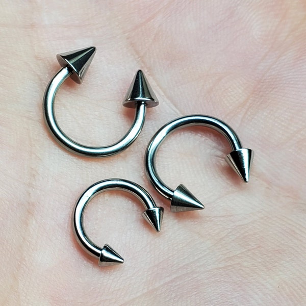 14g SEPTUM Ring, Septum Horseshoe, Septum Ring 14g, Circular Barbell, 8mm or 10mm 3/8" Diameter, 5mm Cones, Spikes, Hand Made, Made In USA