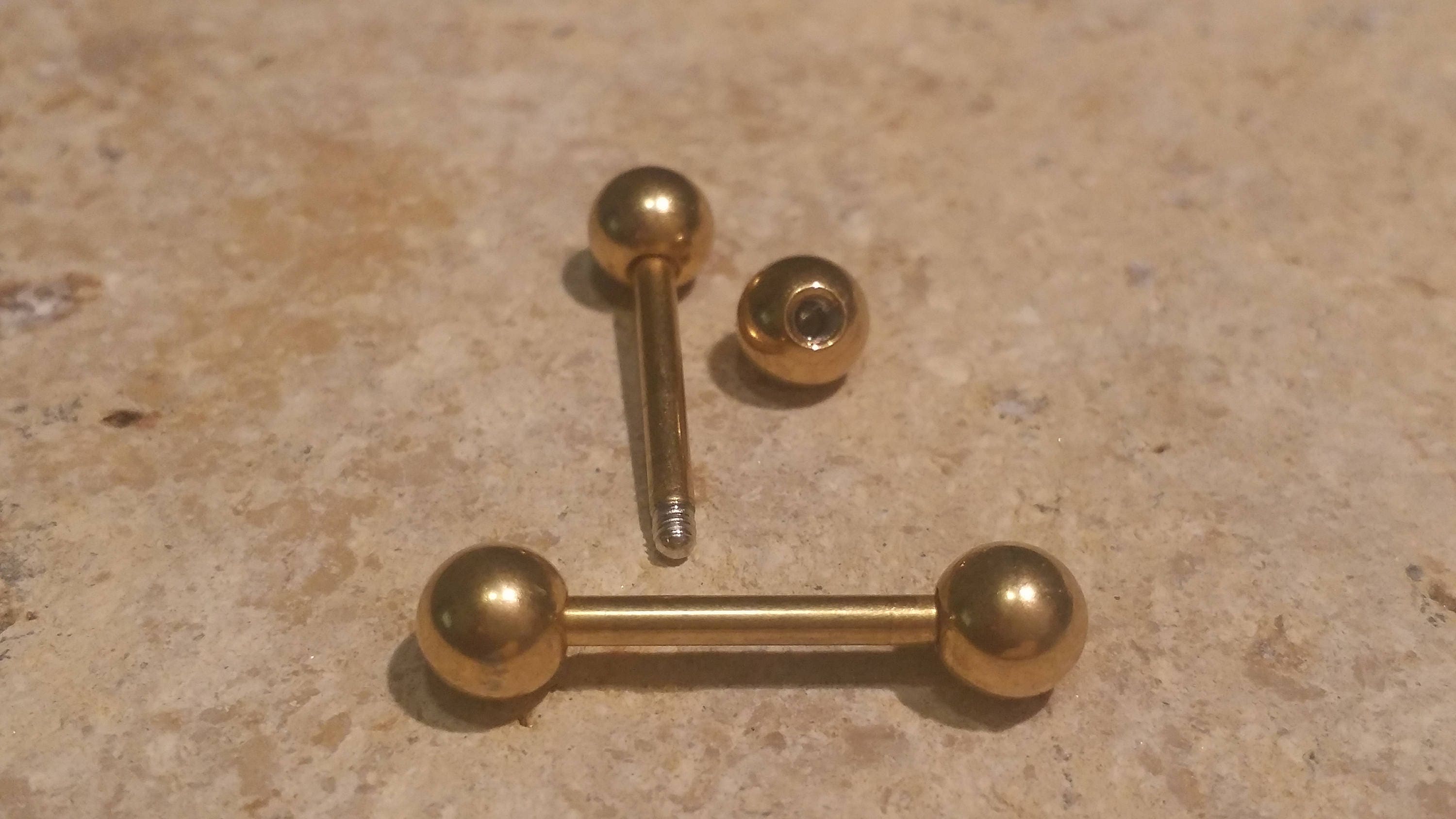 Yellow Gold 14g Nipple Ring 1/2" 12mm 5mm Balls, Straight Barbel…