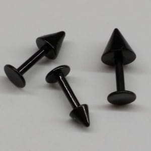 14g Black Labret Spike, 3mm 4mm 5mm Cones, 1/4 6mm, 5/16 8mm, 3/8 10mm, Cheek, Lip Titanium PVD