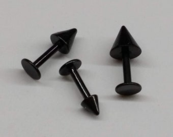 18g Black Labret Spike, 3mm 4mm 5mm Cones,  Helix Triple Forward, Tragus, Labret, Cartilage, Ear,  1/4 = 6mm, 5/16 = 8mm, 3/8 = 10mm