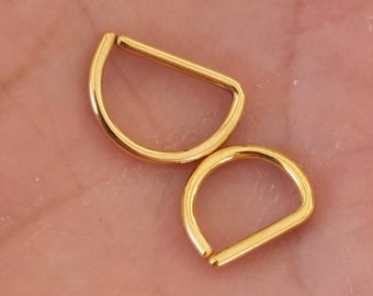 Gold Septum Ring, 16g, 18g, 20g, "D" Shape, 316L Surgical Stainless Steel, 8mm, 10mm, 12mm, Septum Jewelry. Yellow Gold