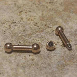 Rose Gold 14g Barbell 1/4" 8mm 3mm Balls, Straight Barbells, Sold Single, Septum, Helix, Cartilage, Tragus, Ear, Titanium PVD